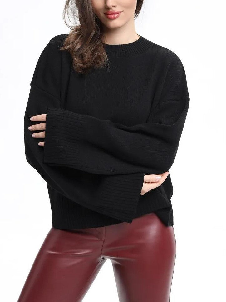 Women’s Oversized Crew Neck Sweater – Solid Long Sleeve Knit Pullover Tops