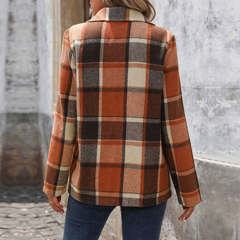 Loose Plaid Furry Suit Jacket