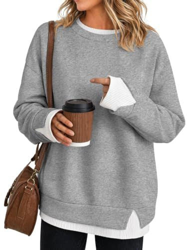 Layered Look Crewneck Sweatshirt with Contrast Soft Rib Trim