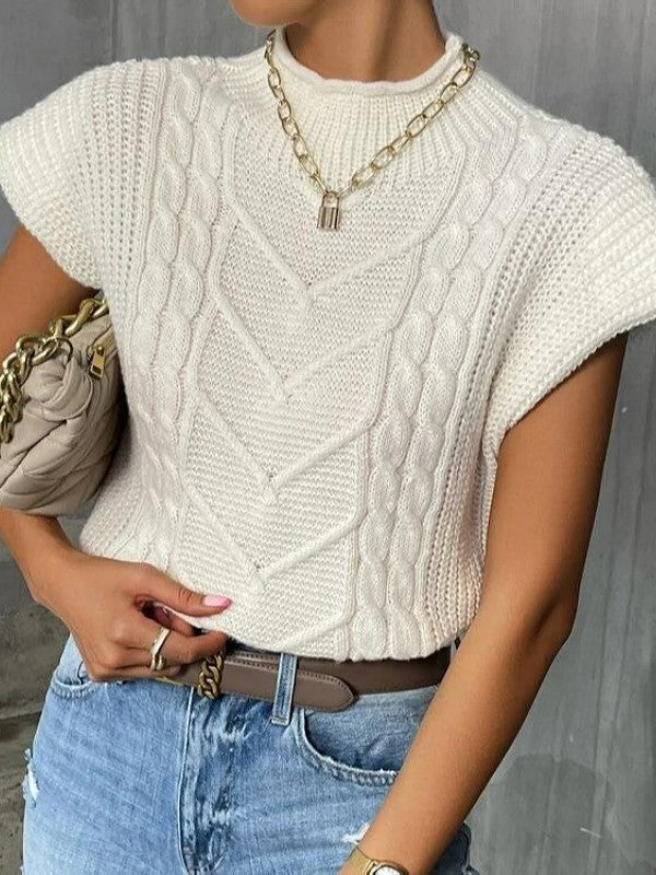 Boutique Cable Knit Cap Sleeve Sweater Vest