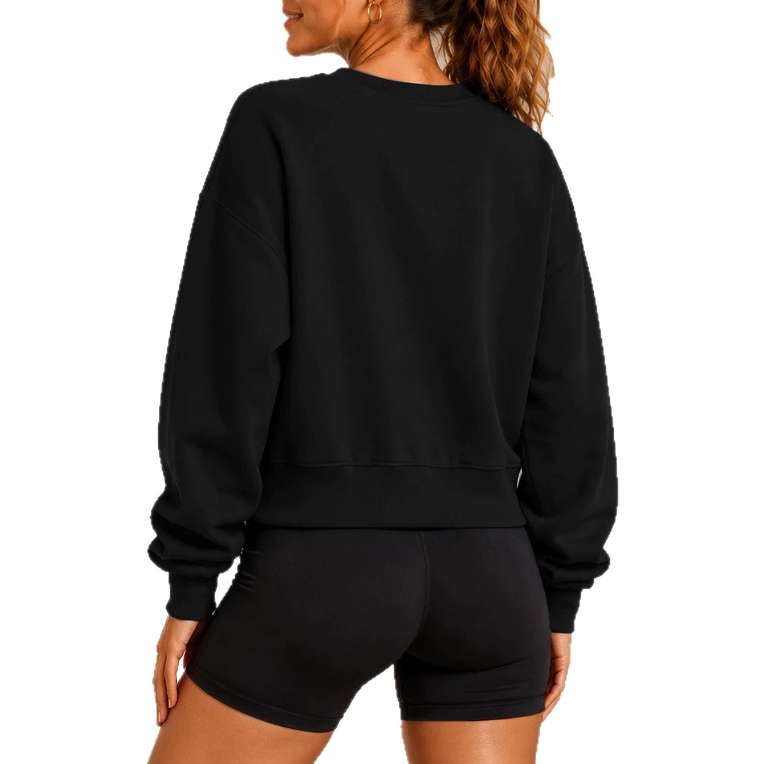 Women's Cropped Crew Neck Sweatshirt, Relaxed Long Sleeve Pullover Top