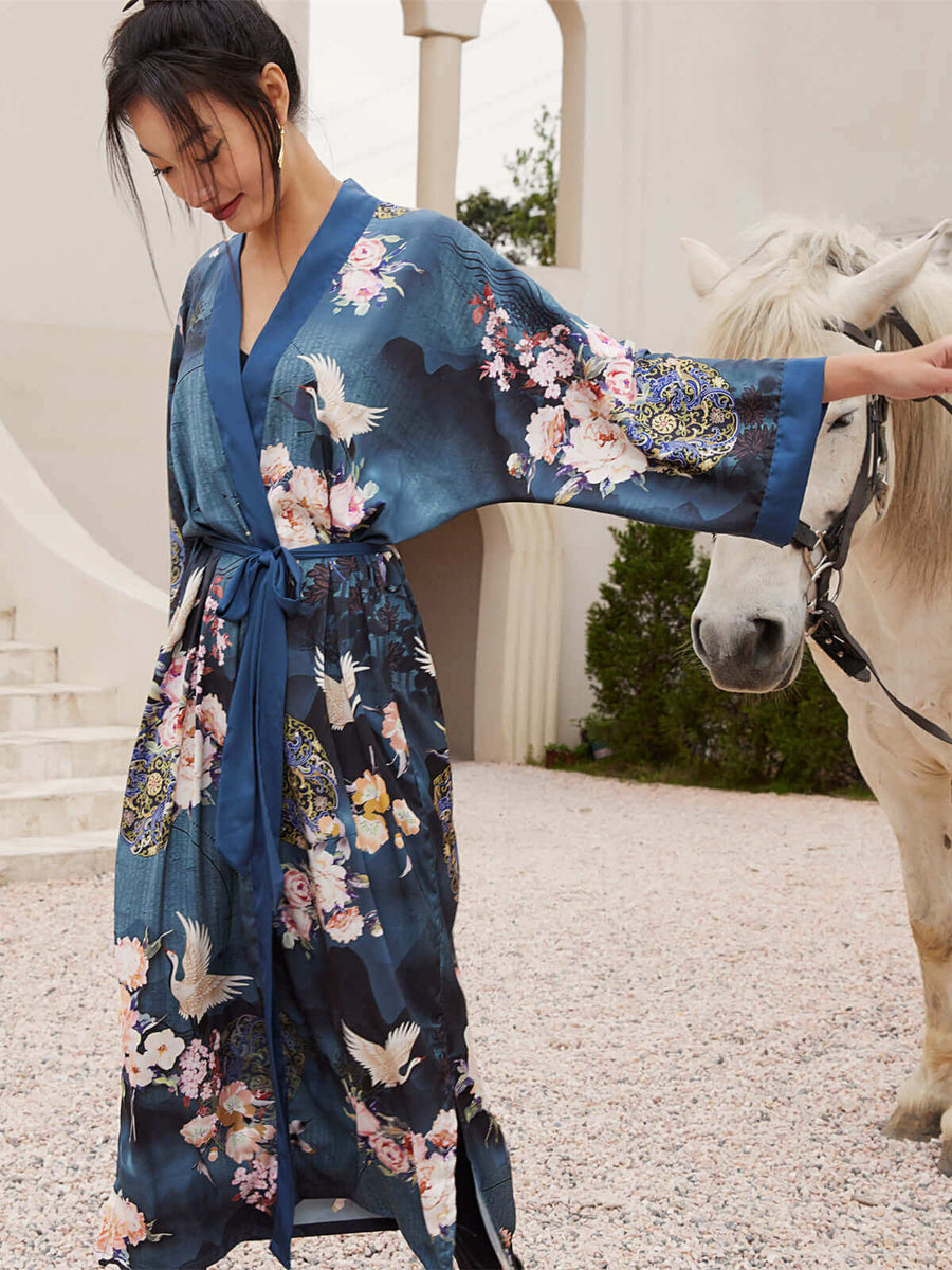 Radiant Relaxation Luxury Kimono Robe Silk Set 3-Pcs