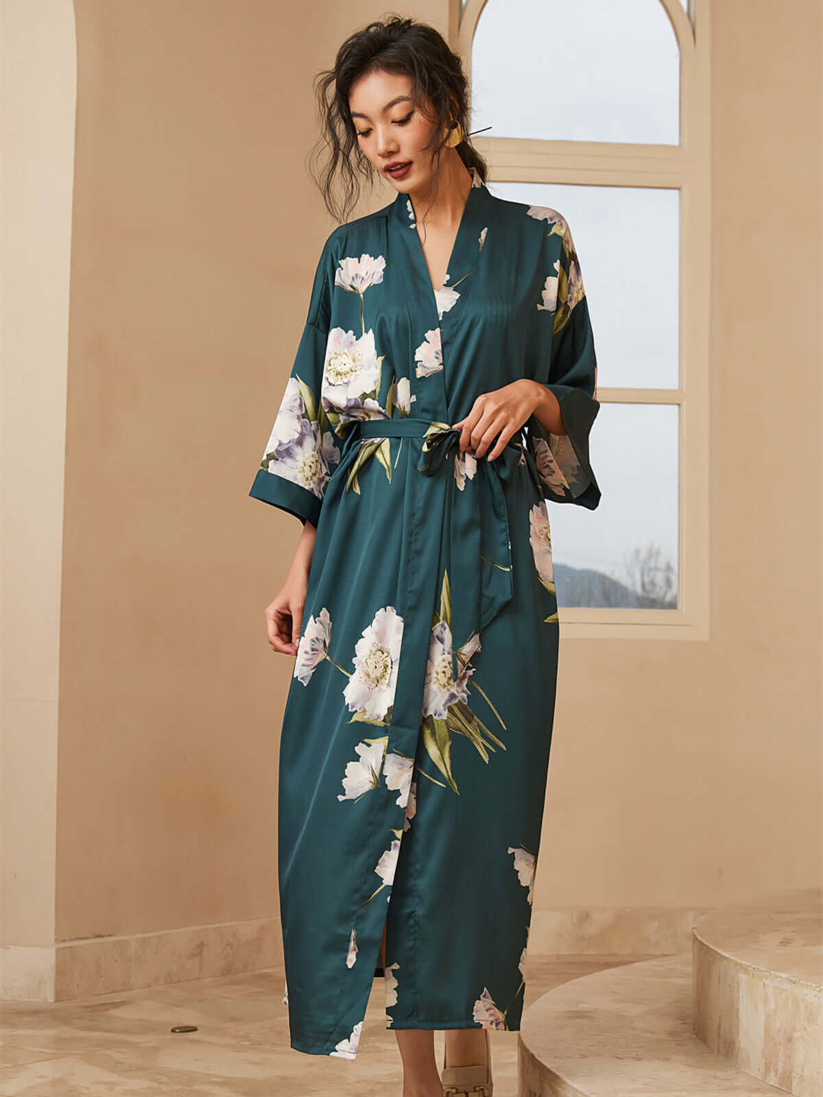 Anemone Charmeuse Kimono Robe Women Vintage Dressing Gown | Ulivary