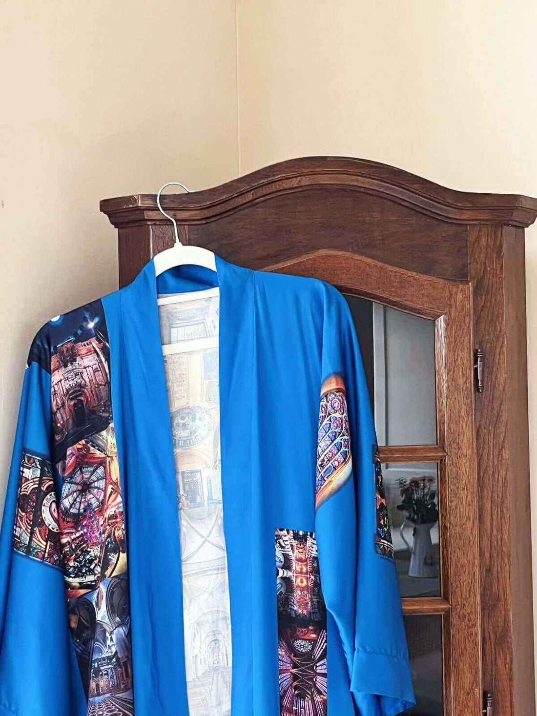 Luxury Blue Kimono Robe | French Cathedrals Design | Ladies Long Robes ...