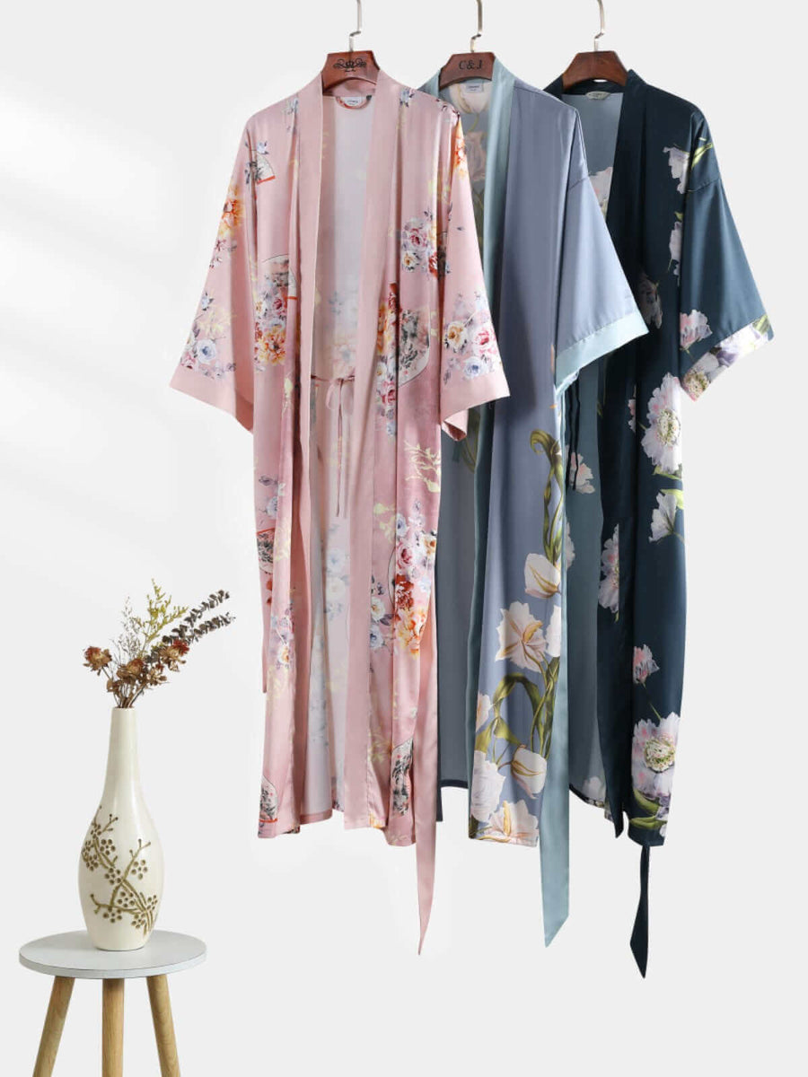 Luxury Floral Robe Kimono | Blush Floral Dressing Gown - Ulivary