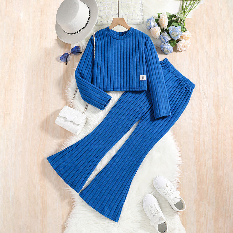 Ribbed Knit Cropped Sweater and Flare Pants  Set (Kids)