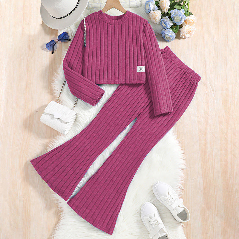 Ribbed Knit Cropped Sweater and Flare Pants  Set (Kids)