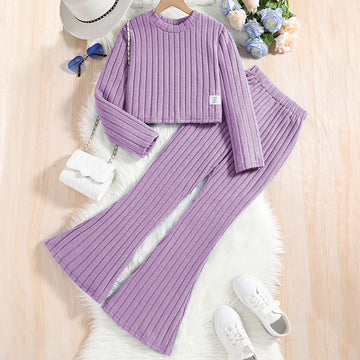 Ribbed Knit Cropped Sweater and Flare Pants  Set (Kids)
