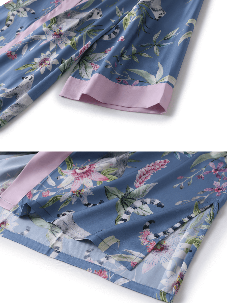 Short Kimono Robe Blue Forest