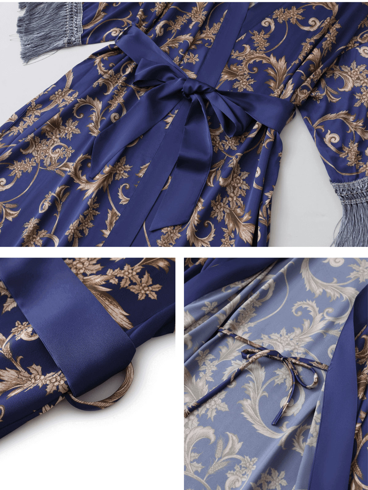 Blue Patterned Robe Blue Bath Robe | Long Bride Robe | Floral Kimono For Lady - Ulivary