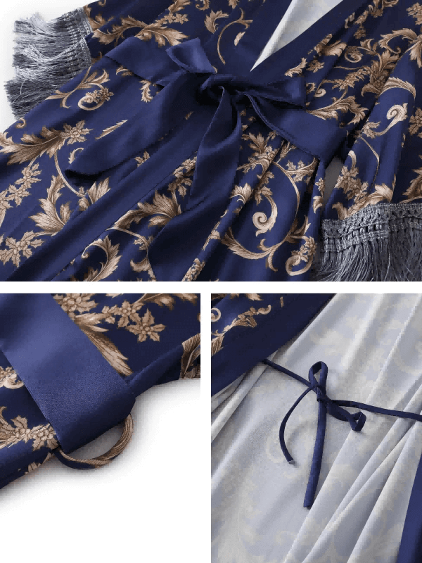 Blue Bath Robe | Long Bride Robe | Floral Kimono For Lady - Ulivary
