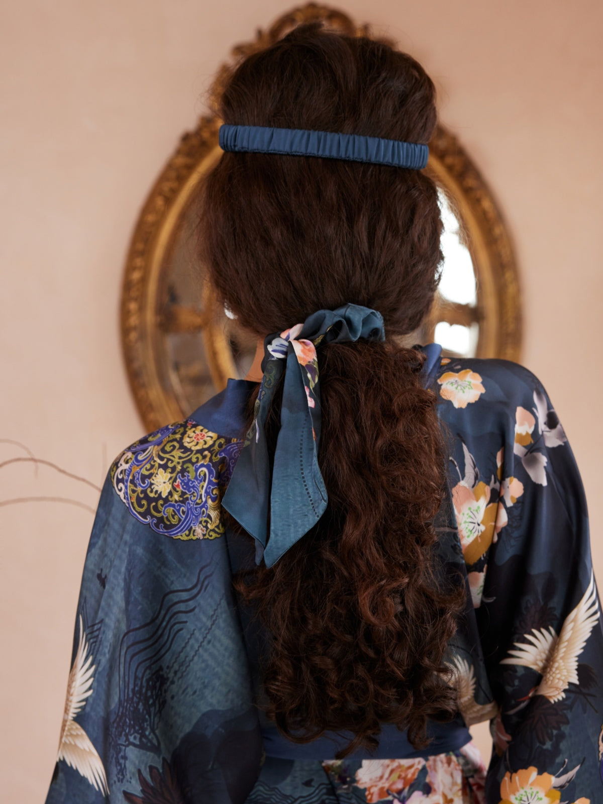 Garden Crane Blue Kimono Robe