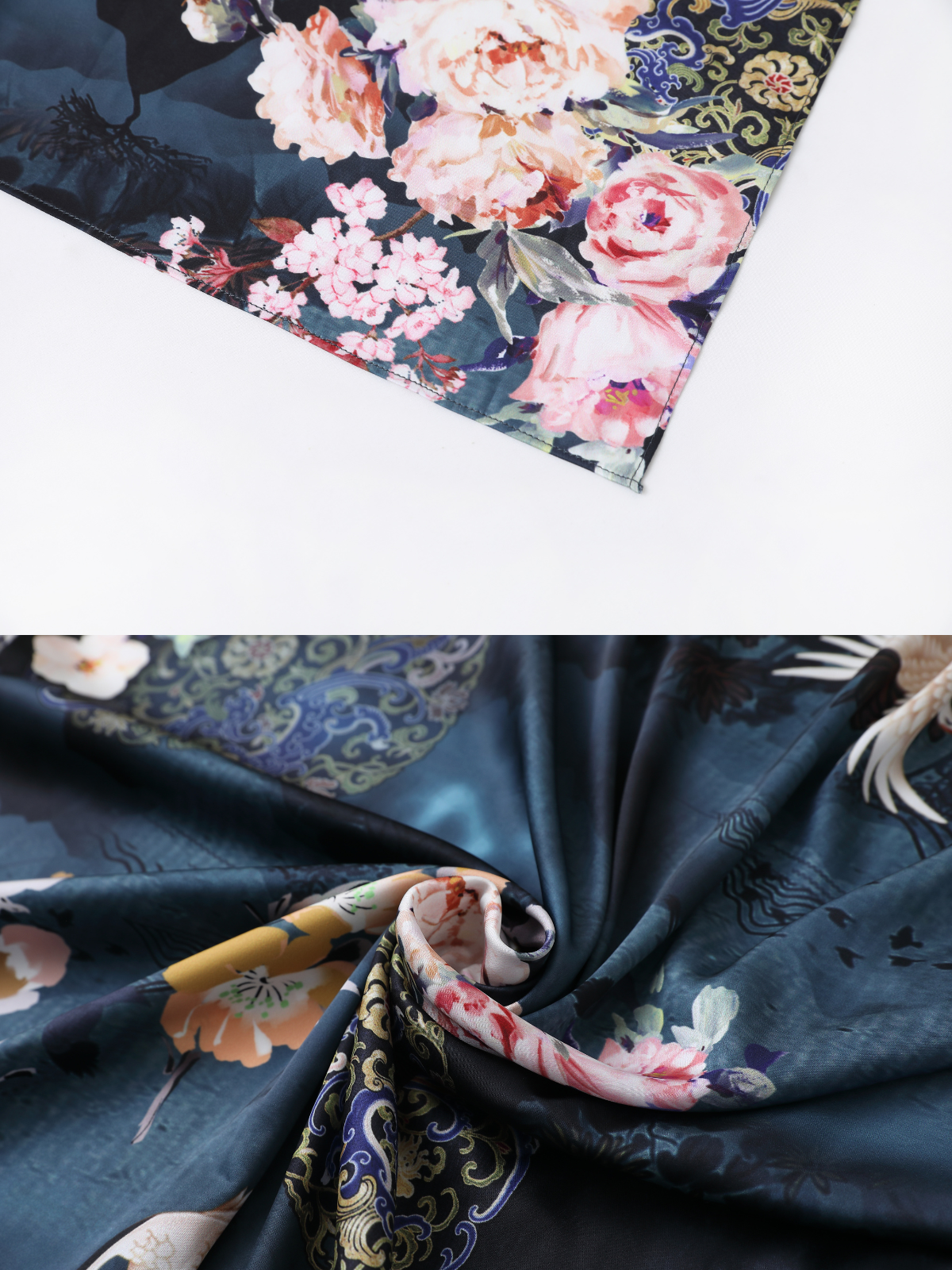 Garden Crane Blue Kimono Robe