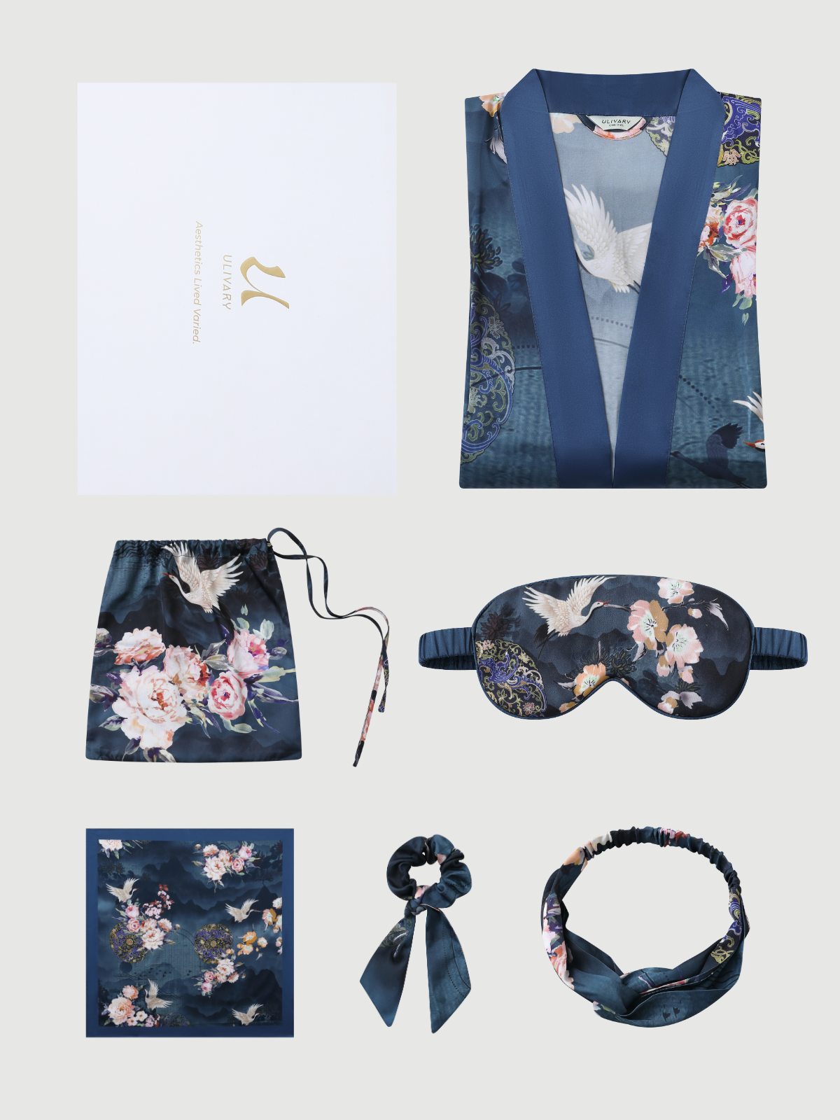 Garden Crane Blue Kimono Robe