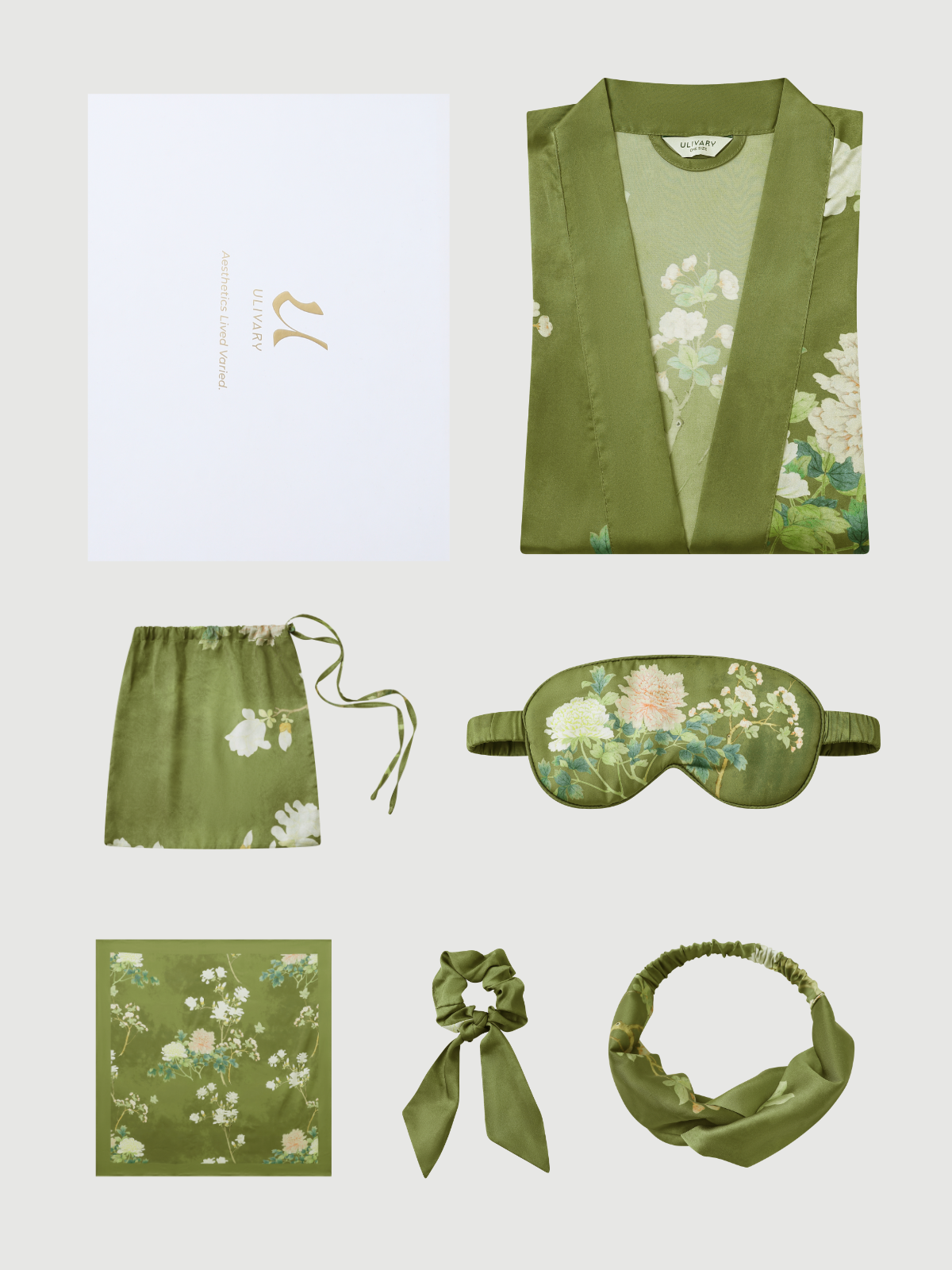 Floral Olive Kimono Robe