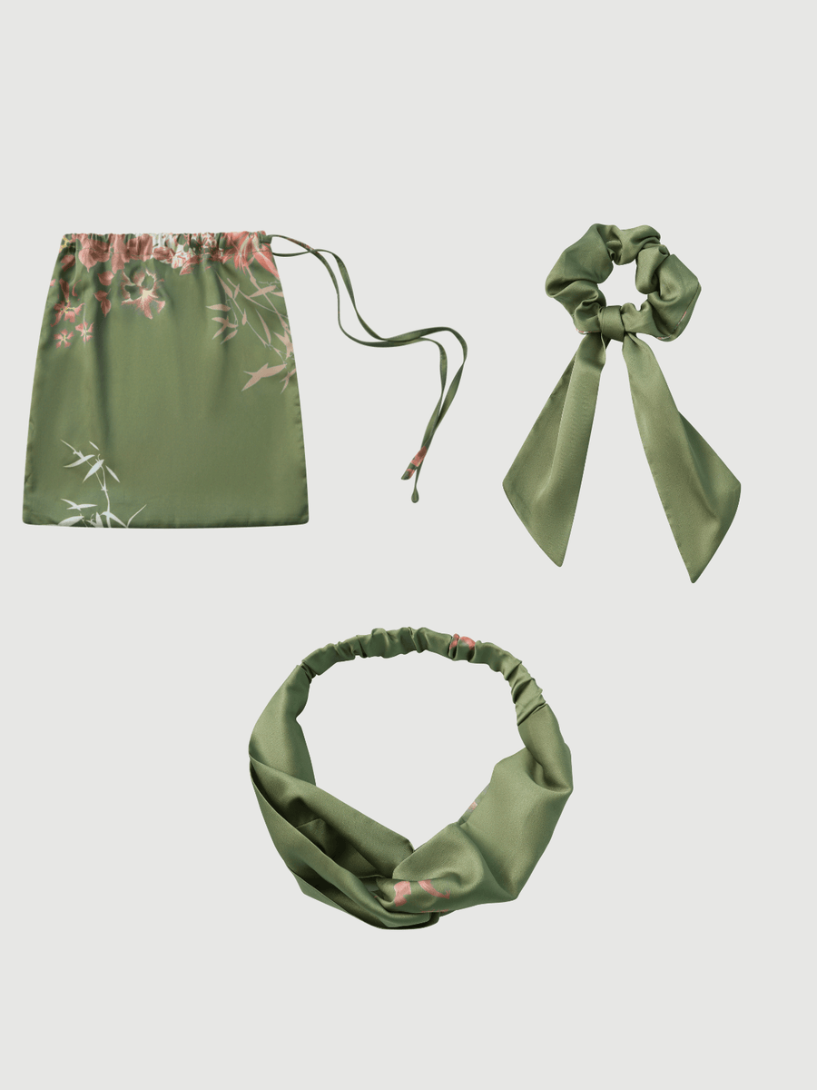 Charmeuse Floral Accessory Set 3Pcs Headband + Hair rope + Storage Bag