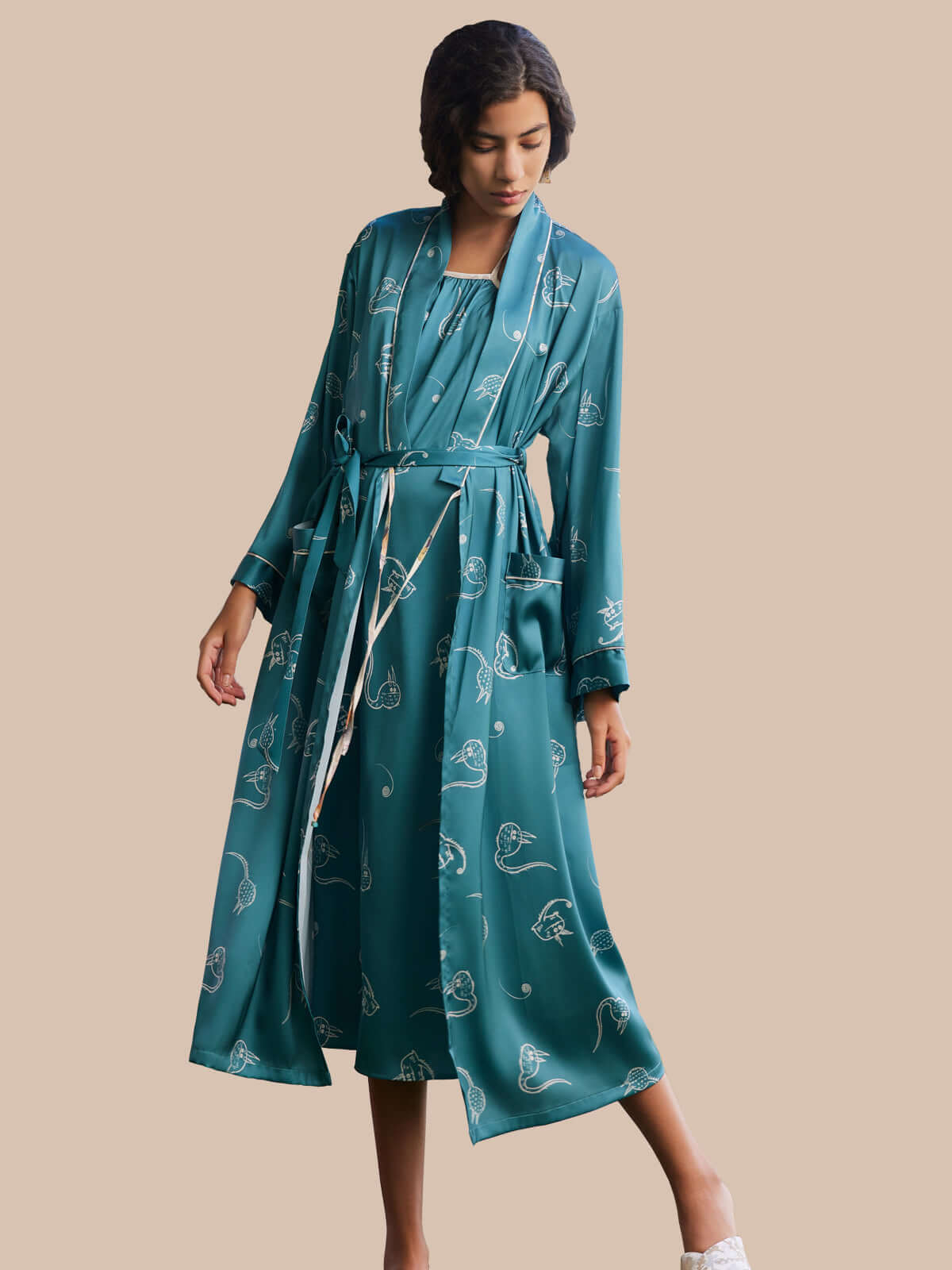 Cartoon Pajama Set 2Pcs Long Robe Dress