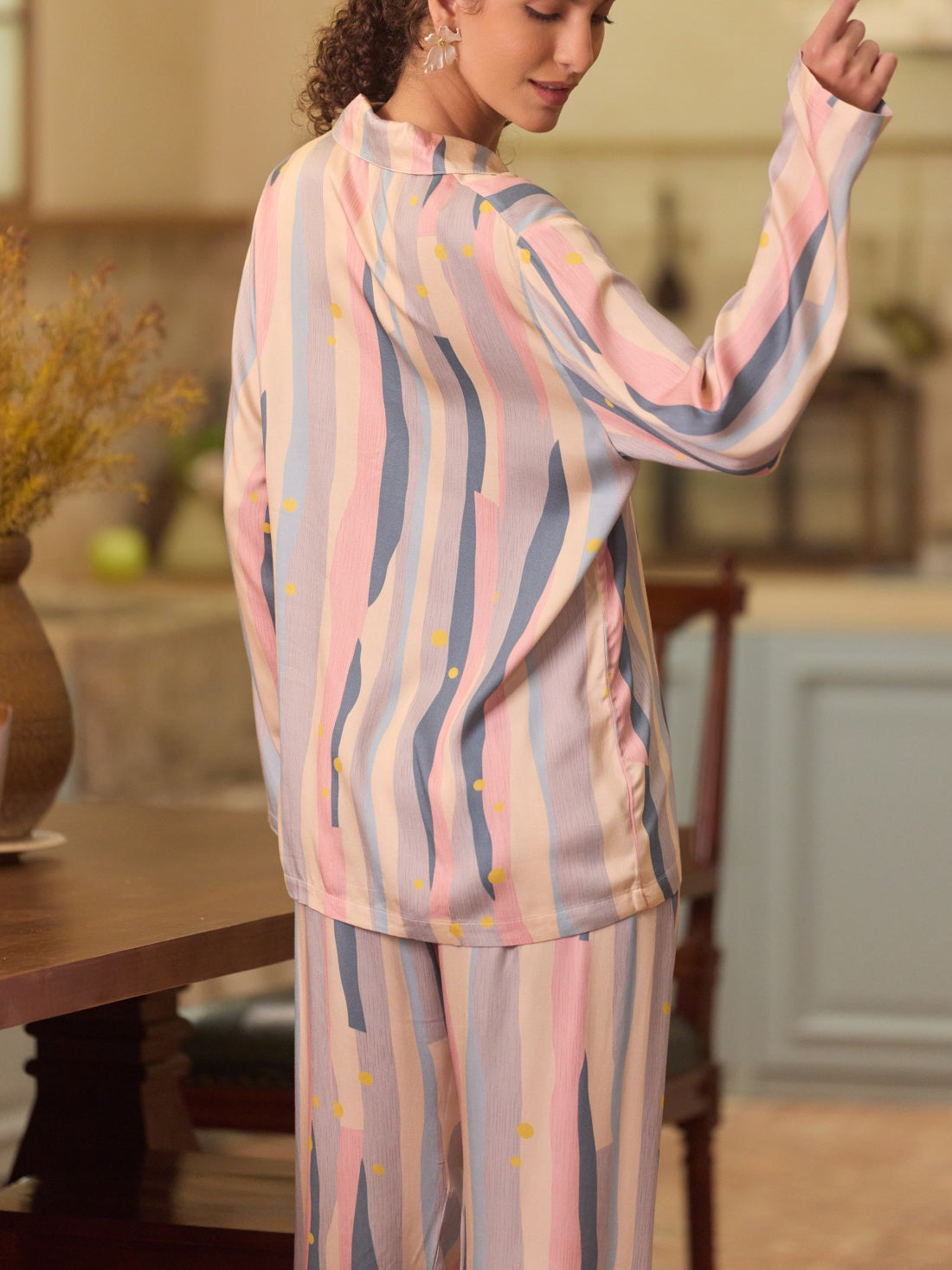 Vintage Oil Painting Stripe Pajama Set