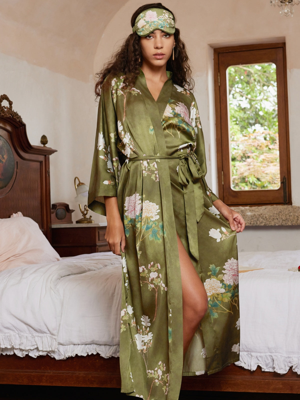 Floral Olive Kimono Robe