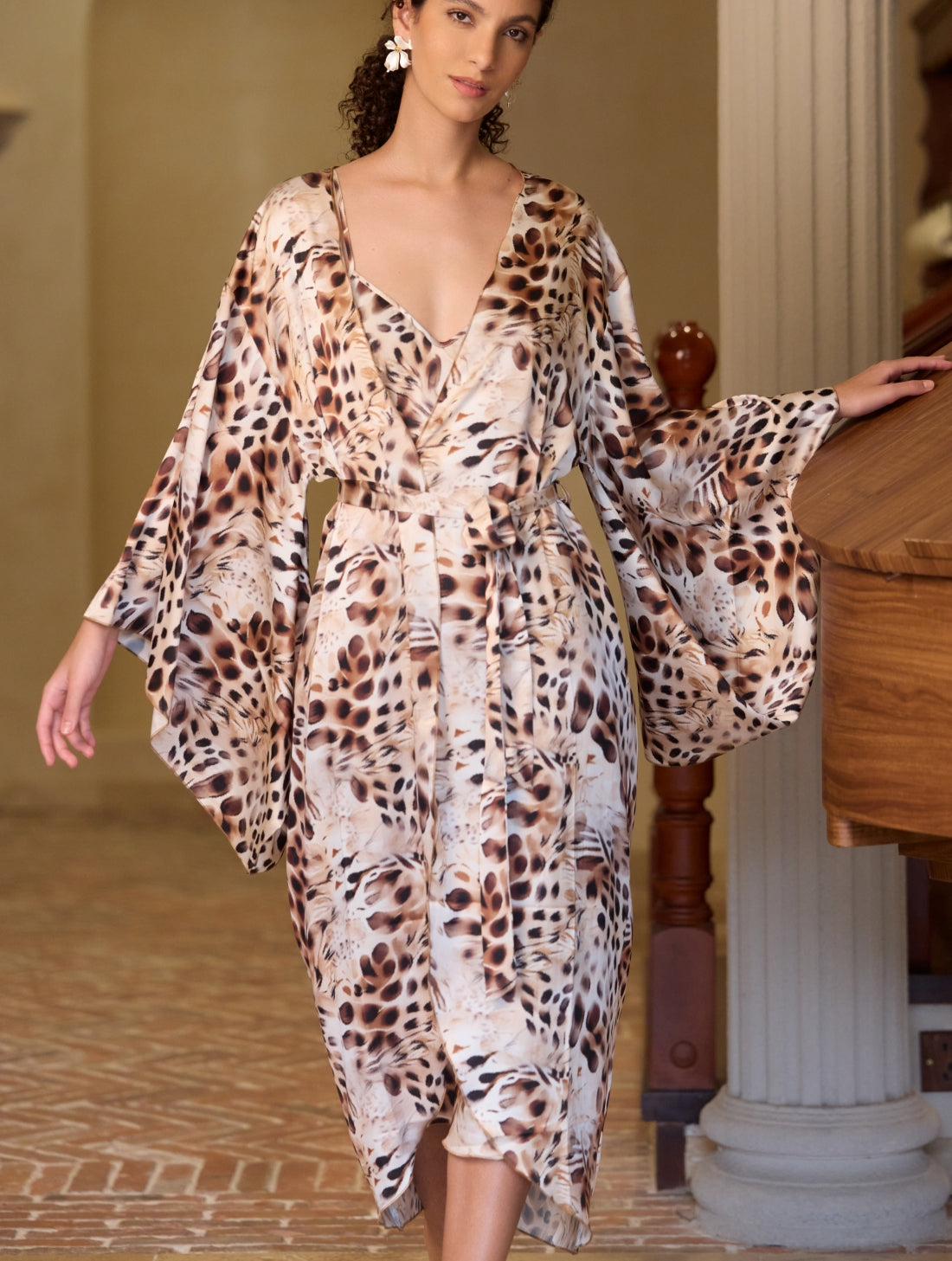 Spotted Leopard Two-Piece Kimono Set