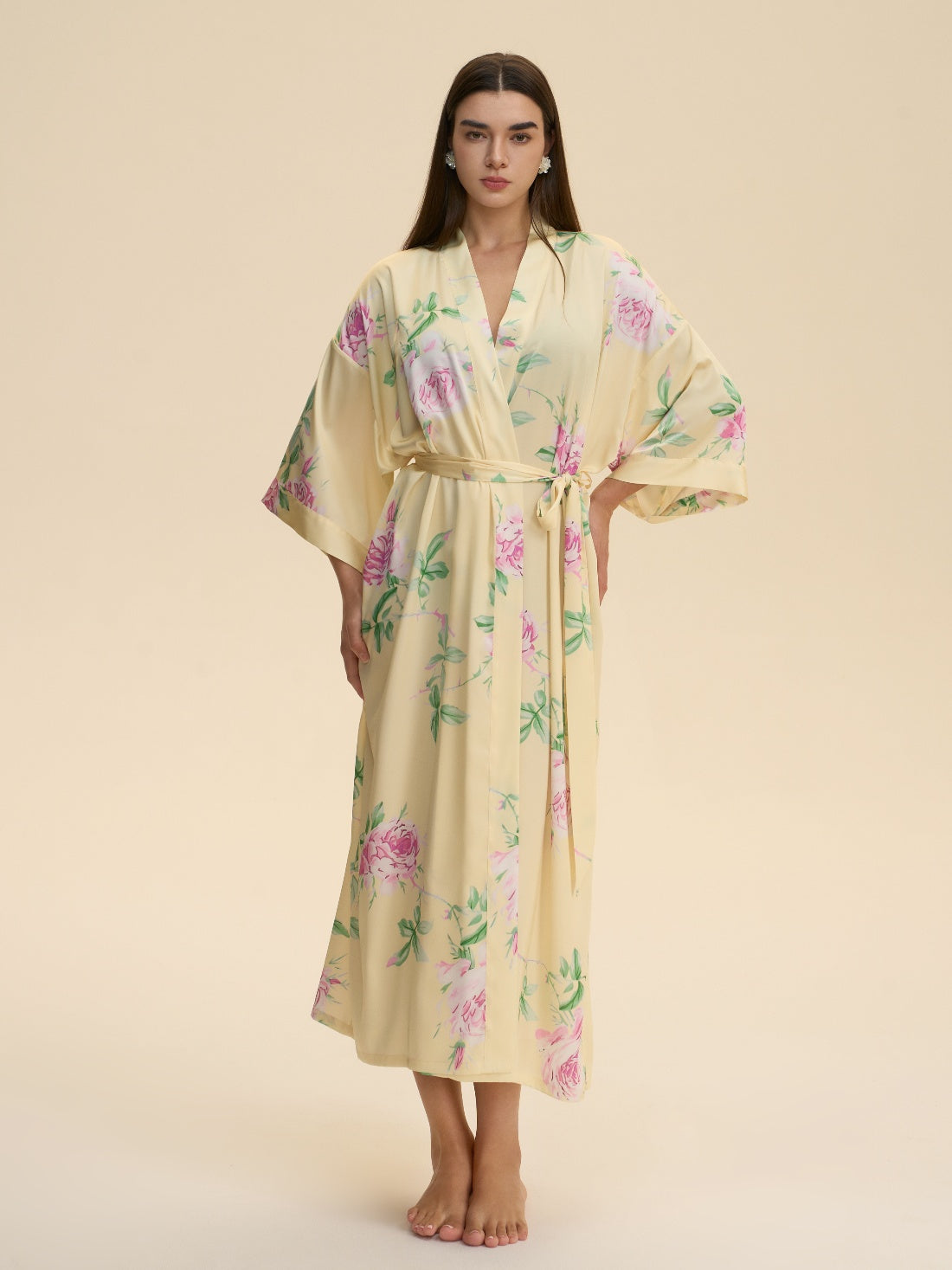 Soft Yellow Blossom Kimono Robe