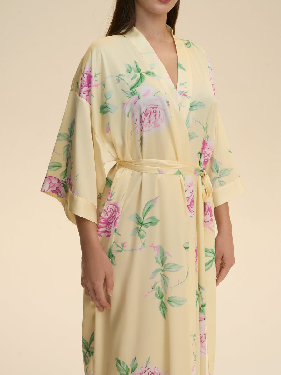 Soft Yellow Blossom Kimono Robe