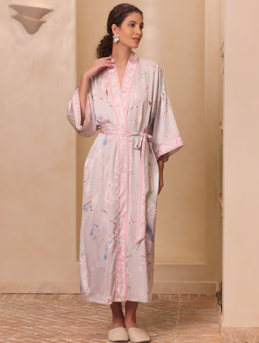 Purple Magpie & Plum Blossom Kimono Robe