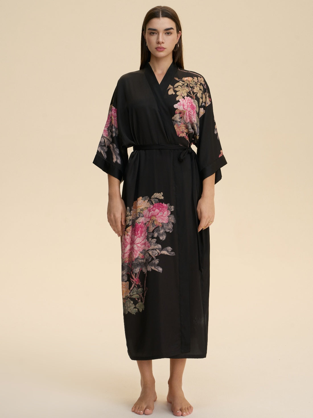 Black Peony Elegance Kimono Robe