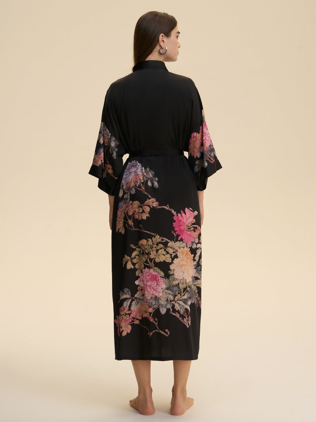 Black Peony Elegance Kimono Robe