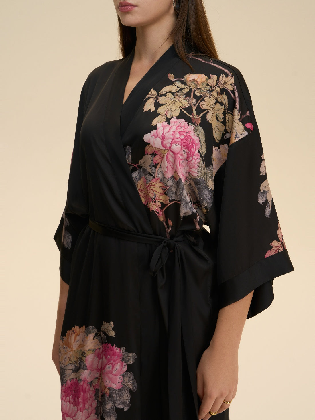 Black Peony Elegance Kimono Robe