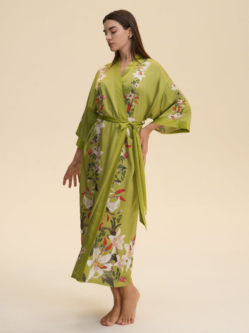 Green Lily Blossom Kimono Robe