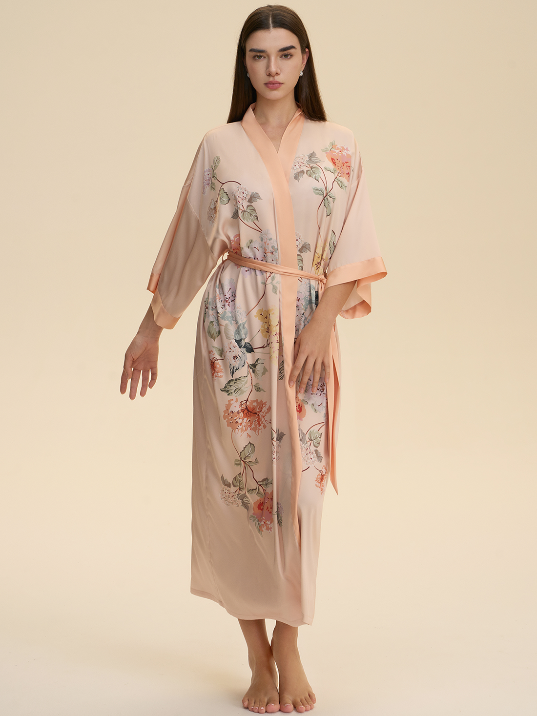 Soft Orange Garden Kimono Robe