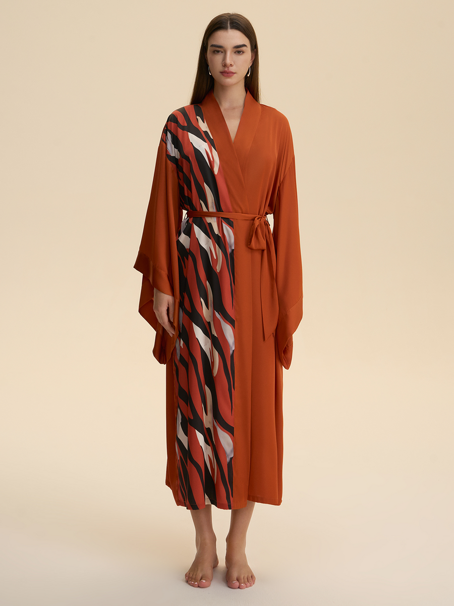Deep Crimson Wave Kimono Robe