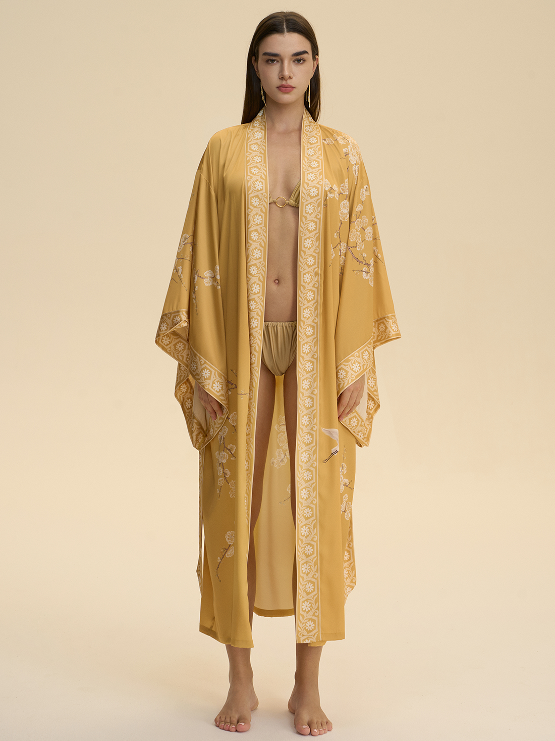 Golden Crane & Blossom Kimono Robe