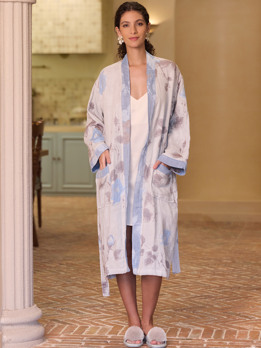 Blue Rose Cotton Kimono Robe