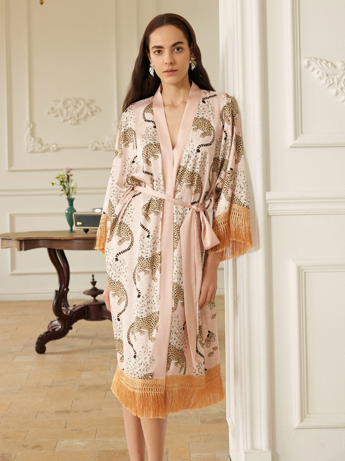 Pink Leopard Tassel Kimono Robe