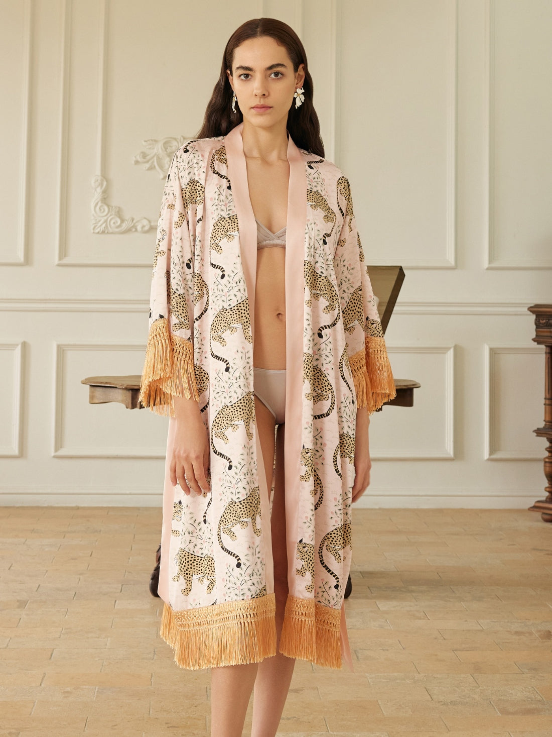 Pink Leopard Tassel Kimono Robe