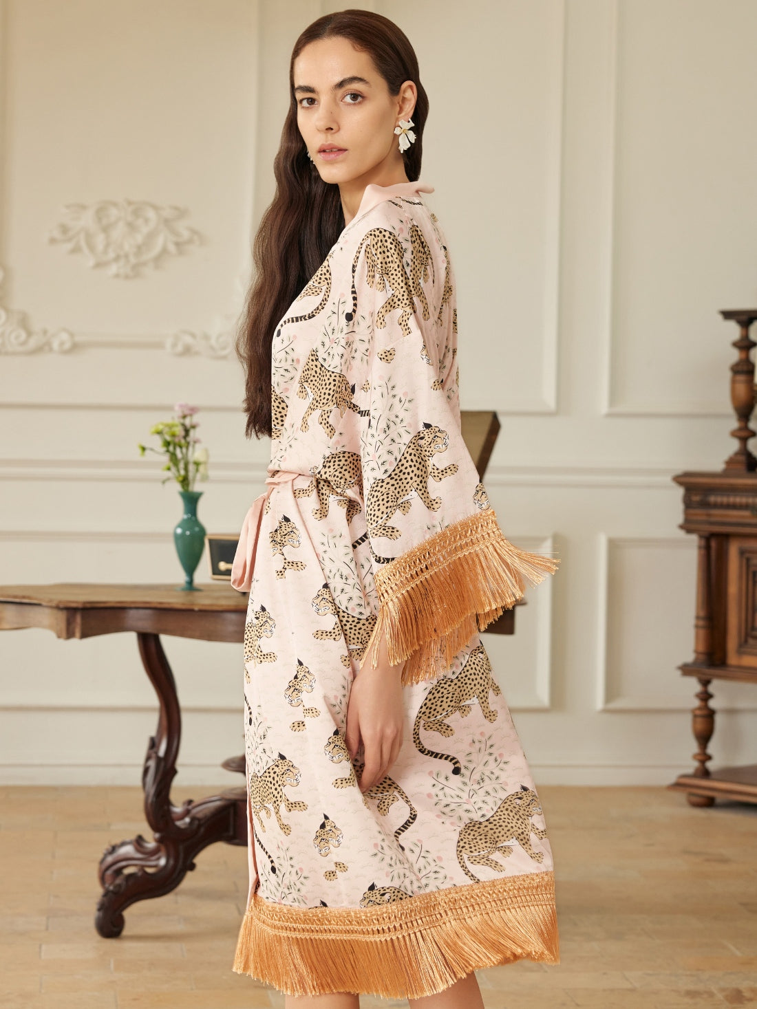Pink Leopard Tassel Kimono Robe