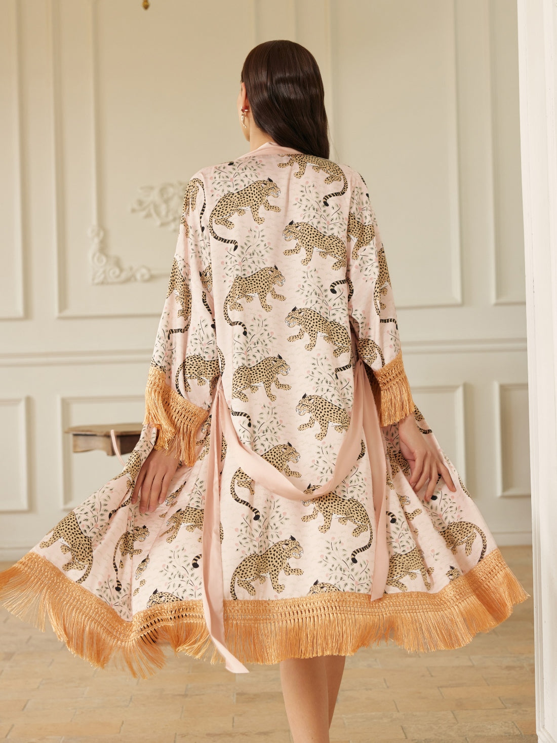 Pink Leopard Tassel Kimono Robe