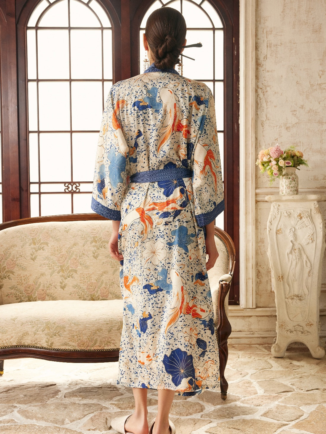 Koi & Lotus Dreamscape Kimono Robe with Elegant Pockets