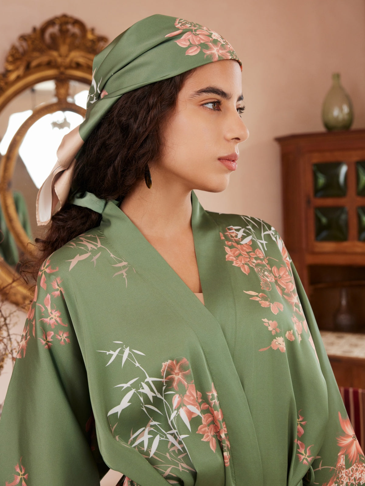 Short Kimono Robe Olive