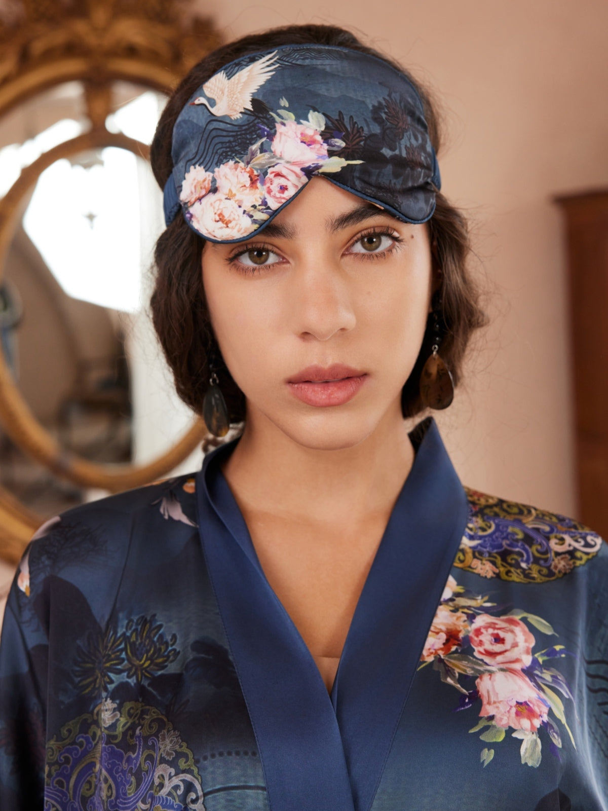 Garden Crane Blue Kimono Robe