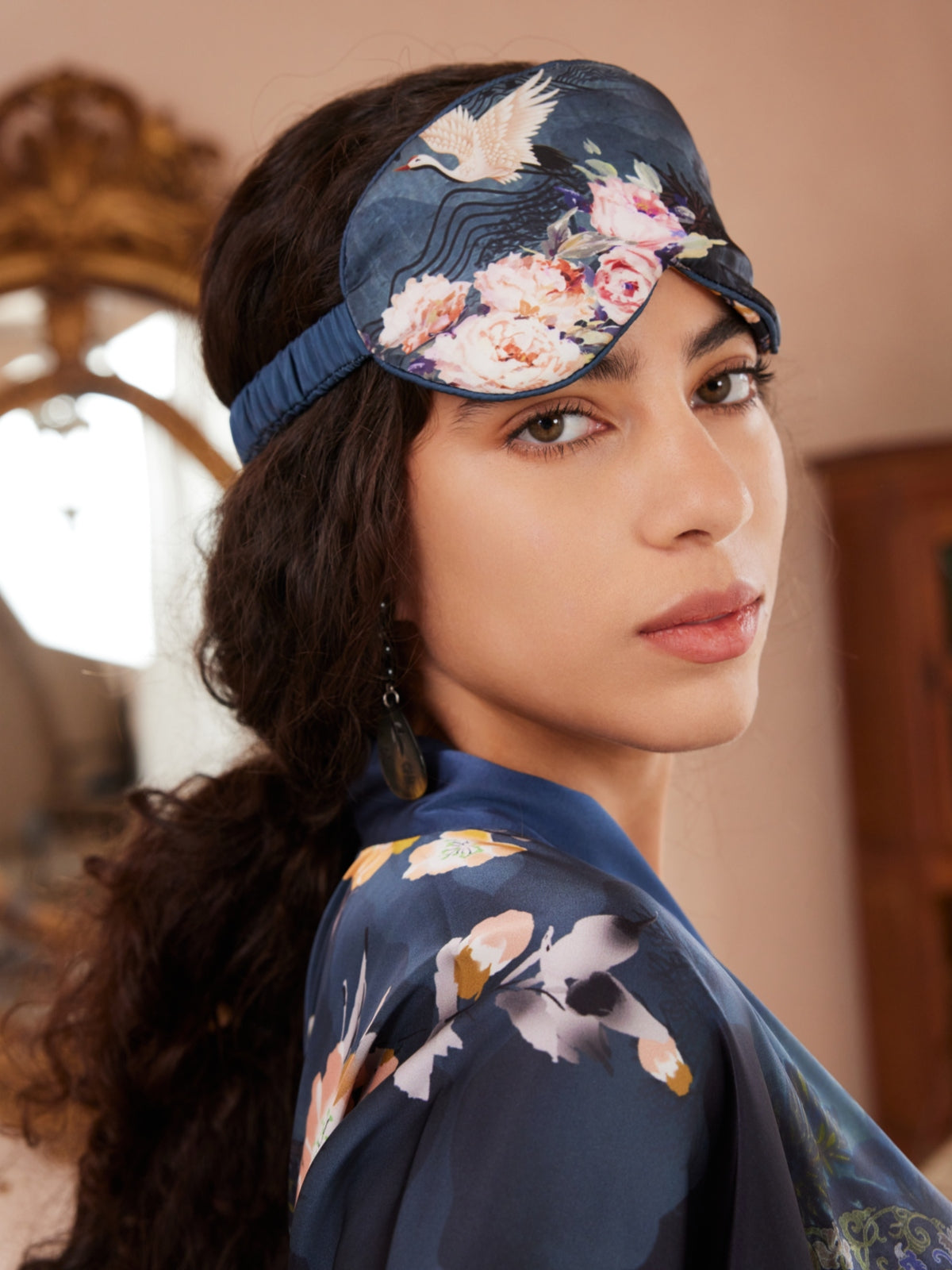 Garden Crane Blue Kimono Robe