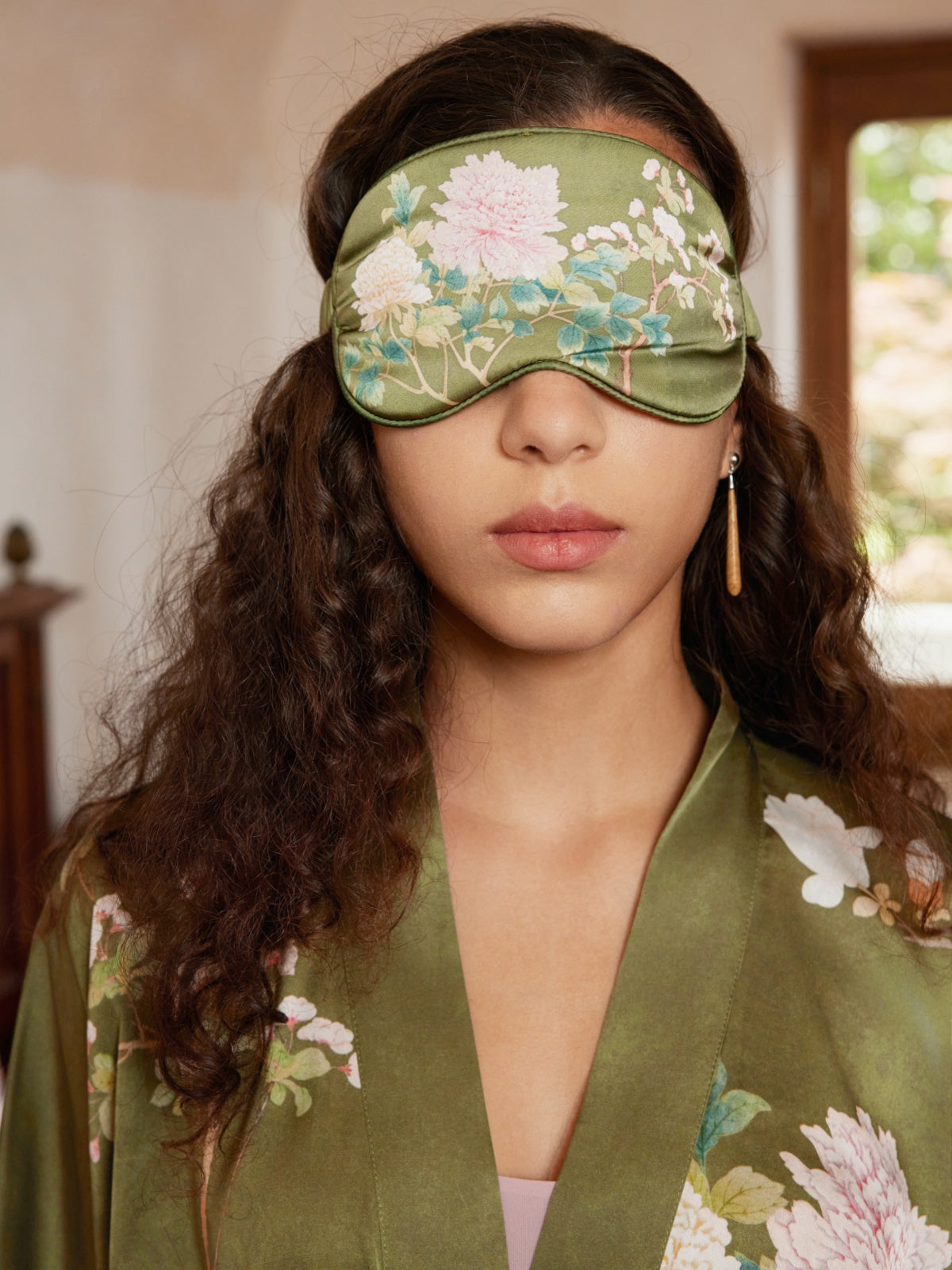 Floral Olive Kimono Robe