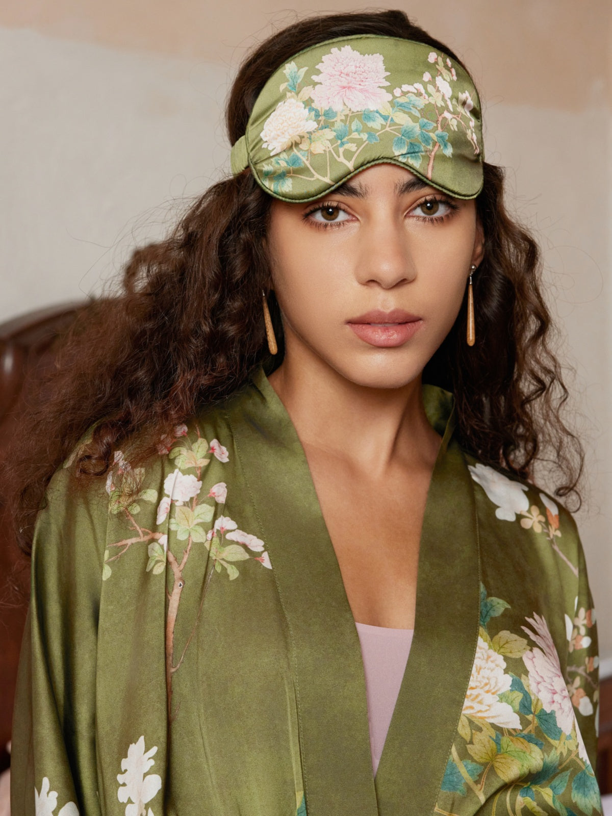 Floral Olive Kimono Robe