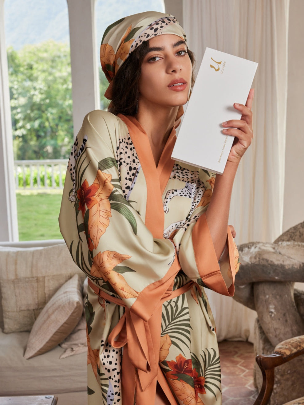 Orange Leopard Short Kimono Robe