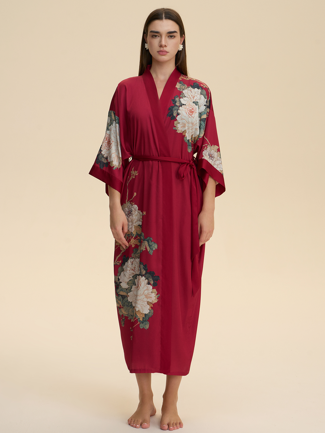 Crimson Floral Bloom Kimono Robe
