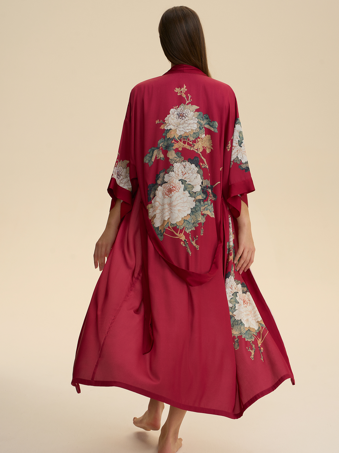 Crimson Floral Bloom Kimono Robe