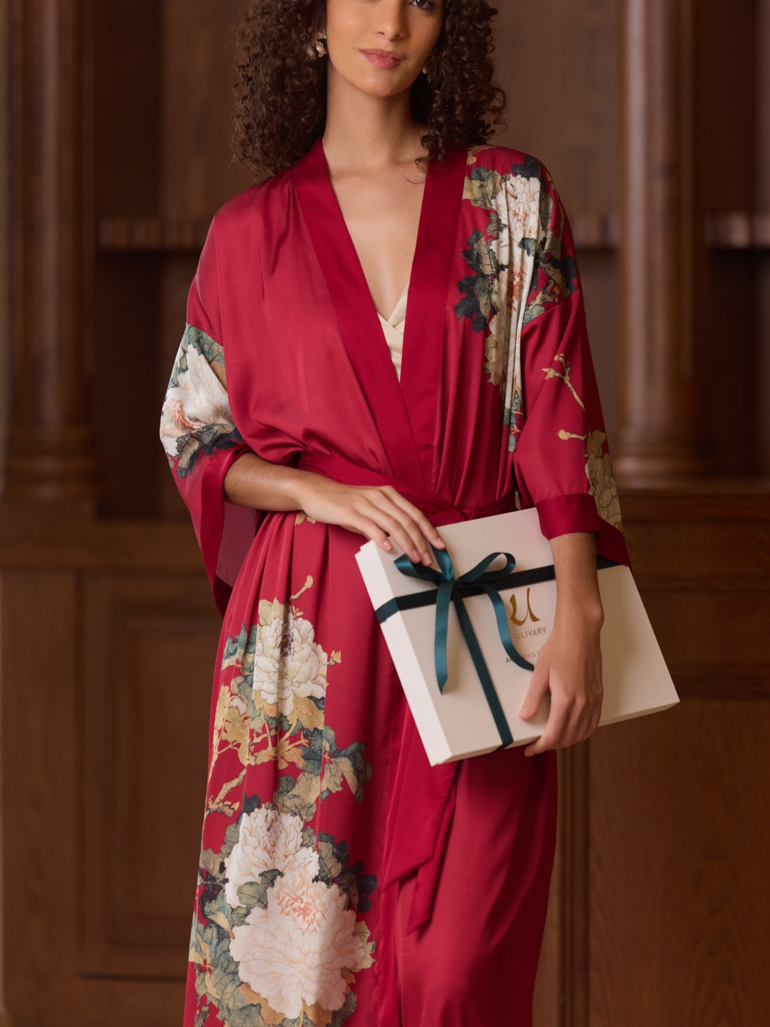 Crimson Floral Bloom Kimono Robe