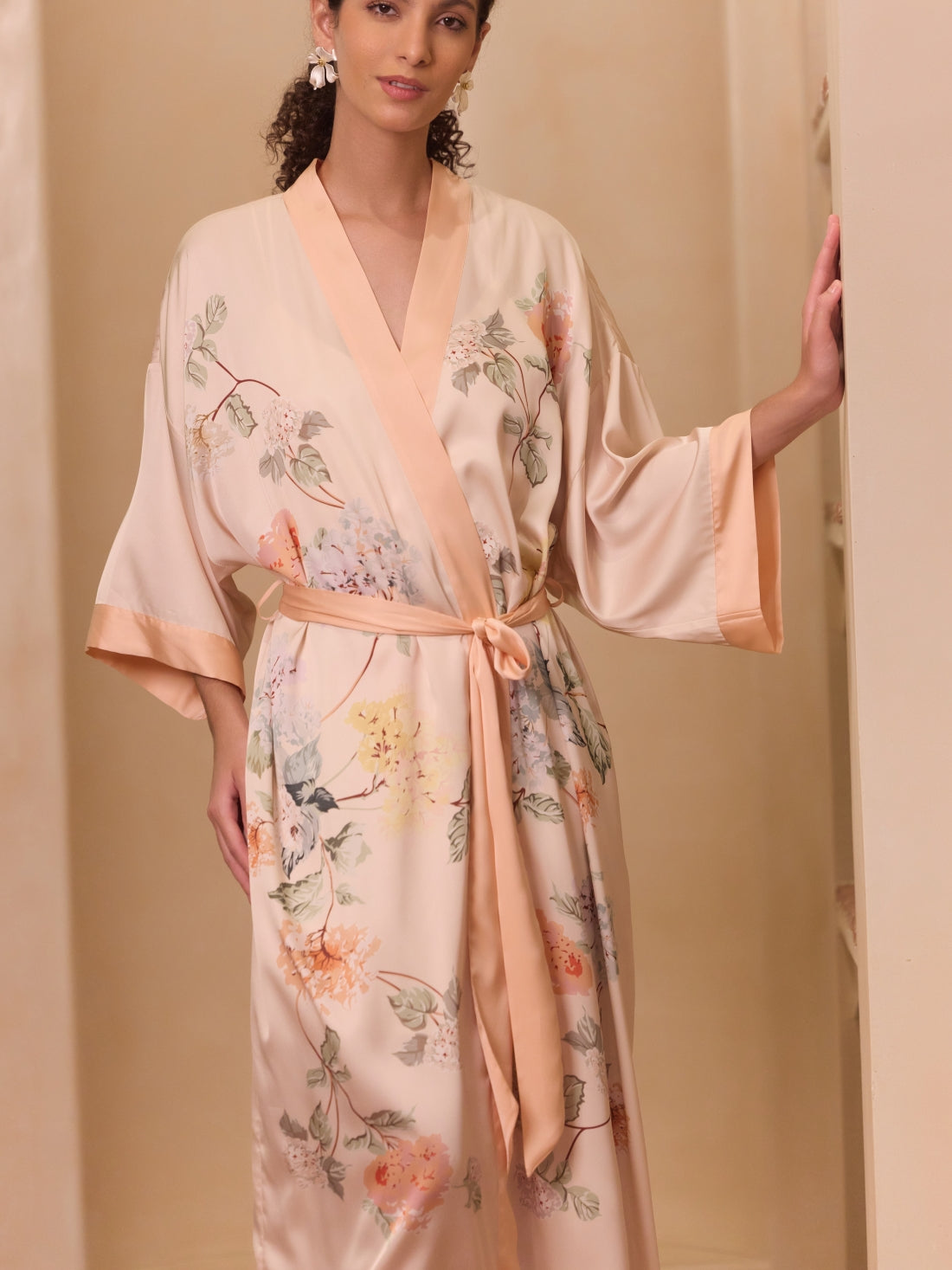 Soft Orange Garden Kimono Robe